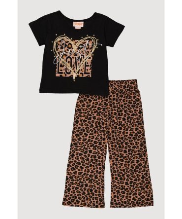 Little Girls Just Love Graphic Tee with Leopard Print Pants