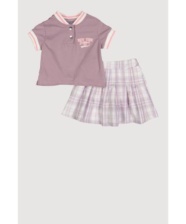 Little Girls New York Varsity Polo Shirt and Plaid Skirt