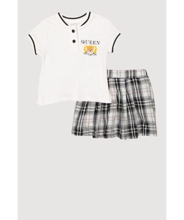 Little Girls Queen Of Everything Graphic Tee and Plaid Skort
