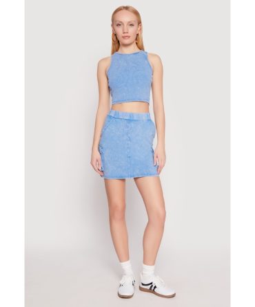 Mineral Wash High Waisted Cargo Skirt