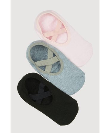 Non-Slip Cross Straps Pilates Socks 3 Pack Size 4-10