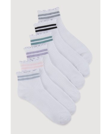 Ribbed Knit Varsity Stripe Quarter Socks 6 Pack Size 4-10