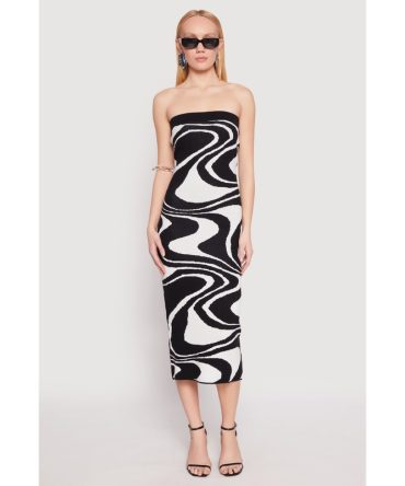 Swirl Print Zip Back Tube Dress