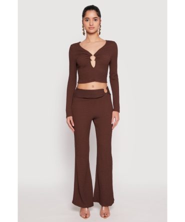 Textured Knit O Ring Waist Flare Pants