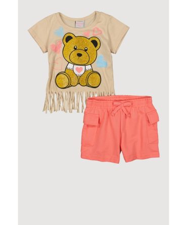 Toddler Girls Heart Bear Graphic Tee and Cargo Shorts