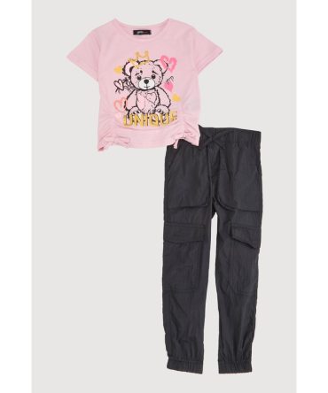 Toddler Girls Unique Bear Tee and Parachute Cargo Pants