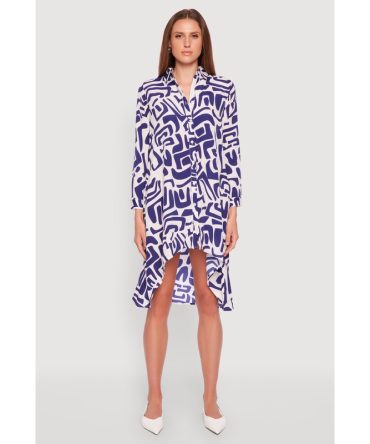 Abstract Patterned High Low Shirt Dress