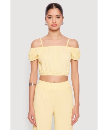 Almost Famous Textured Knit Cold Shoulder Crop Top