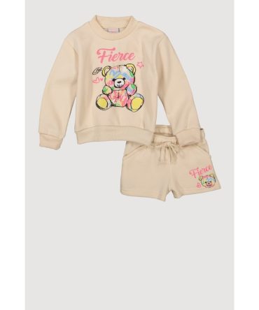 Baby Girls 12-24M Fierce Bear Graphic Sweatshirt and Sweatshorts