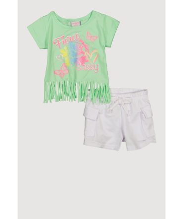 Baby Girls 12-24M Fierce Glitter Graphic Tee and Cargo Shorts