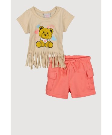 Baby Girls 12-24M Heart Bear Graphic Tee and Cargo Shorts