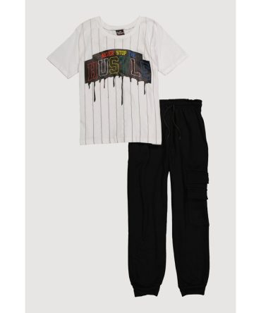 Boys Hustle Graphic Tee and Cargo Joggers