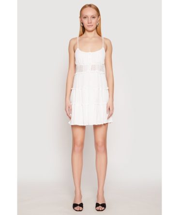 Crochet Detail Smocked Tiered Dress