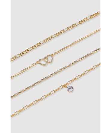 Cubic Zirconia Assorted Charm Anklets Set of 4