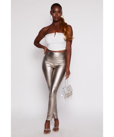 Faux Leather Metallic Skinny Pants