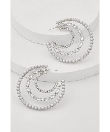 Faux Pearl Rhinestone Crescent Moon Earrings