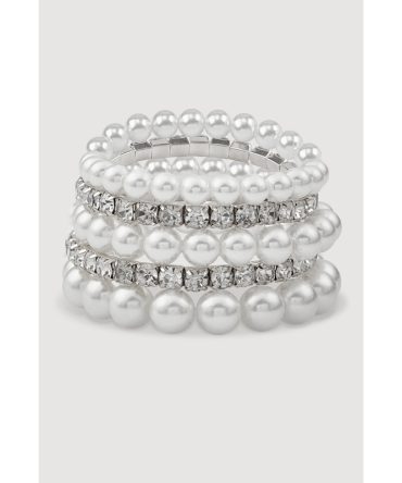 Faux Pearl Rhinestone Stretch Bracelets Set of 5