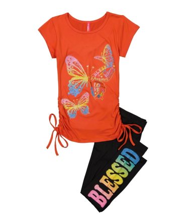 Girls Butterfly Rhinestone Graphic Tee and Leggings