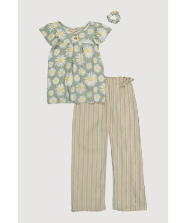 Girls Daisy Print Blouse and Striped Pants