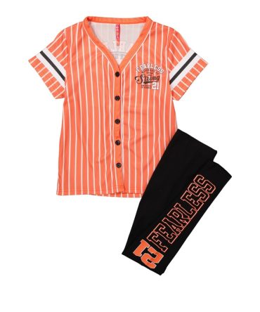 Girls Fearless Never Give Up Baseball Tee and Leggings