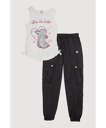 Girls Lets Go Girls Graphic Tank Top and Cargo Joggers