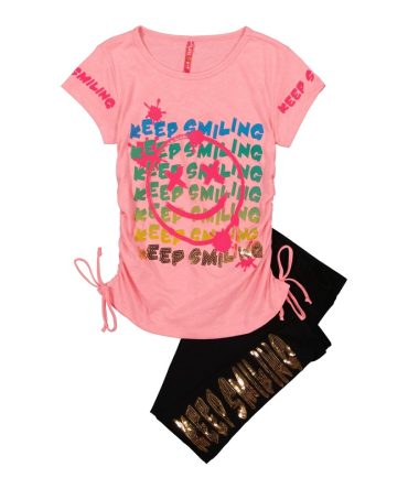 Girls Sequin Keep Smiling Graphic Tee and Leggings