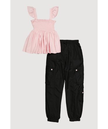 Girls Smocked Peasant Top and Cargo Joggers