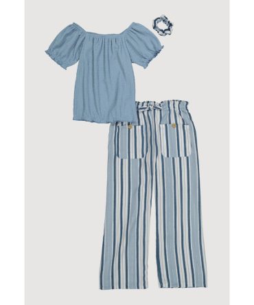 Girls Smocked Top and Striped Pants with Scrunchie