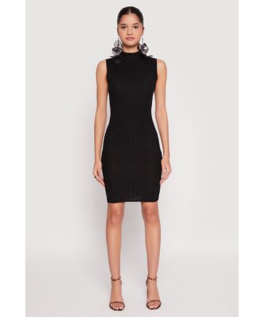Greek Key Mock Neck Sleeveless Dress