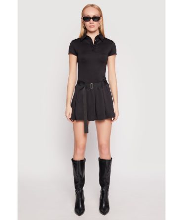 Haute Monde Belted Pleated Polo Dress
