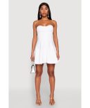 Wood Trim Detail Linen Shift Dress