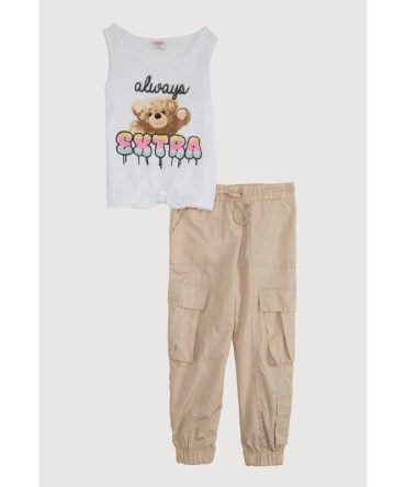 Little Girls Always Extra Bear Tank Top and Cargo Joggers
