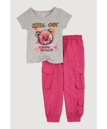 Little Girls Chill Out Glitter Graphic Tee and Cargo Joggers