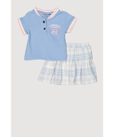 Little Girls Dream Chaser Varsity Polo Shirt and Plaid Skirt