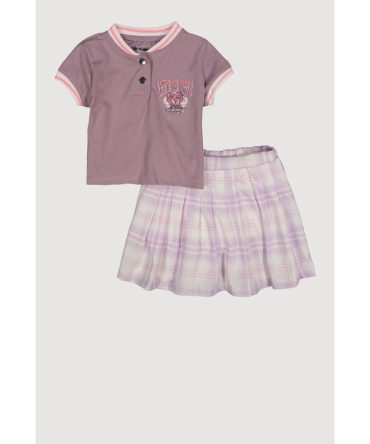 Little Girls Lets Go Girls Graphic Tee and Plaid Skort