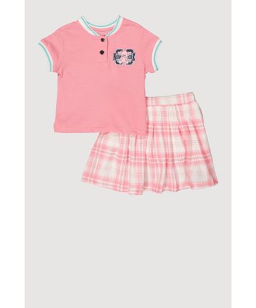Little Girls New York Graphic Top and Plaid Skort