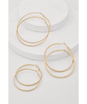 Metallic Textured Hoop Earrings Set of 3