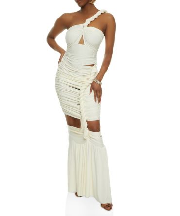 One Shoulder Braid Detail Strap Maxi Dress