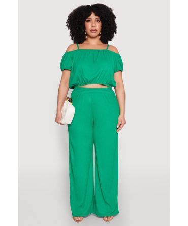 Plus Size Almost Famous Textured Knit Wide Leg Pants