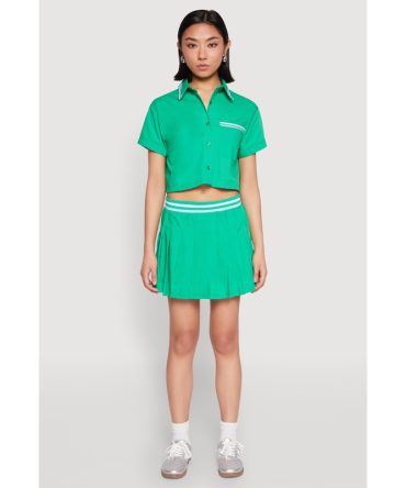 Poplin Varsity Stripe Pleated Skirt