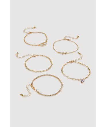Rhinestone Heart Pendant Bracelets Set of 5