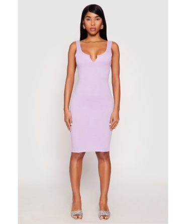 Ribbed Knit Notch Neck Dress