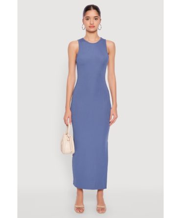 Ribbed Knit Side Slit Tank Maxi Dress