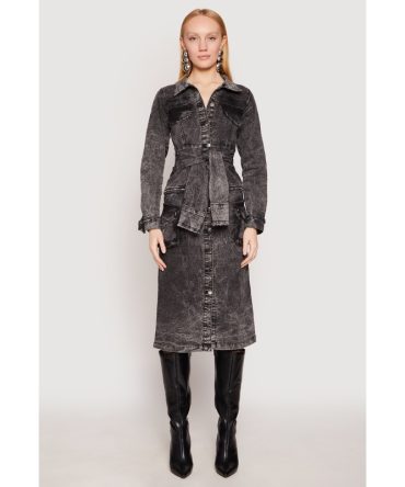 Spoon Jeans Tie Front Acid Wash Denim Dress