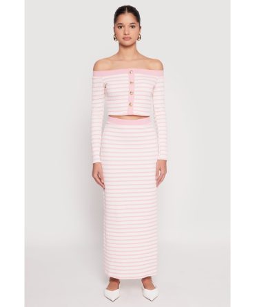 Striped Textured Knit Maxi Skirt