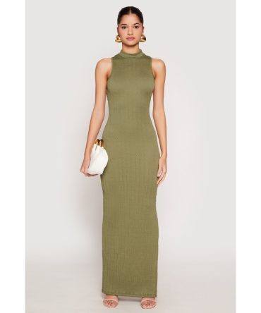 Textured Knit Turtleneck Maxi Dress