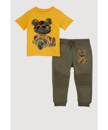 Toddler Boys Camo Bear Graphic Tee and Moto Joggers