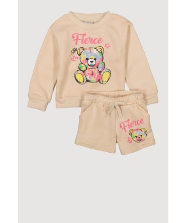 Toddler Girls Fierce Bear Graphic Sweatshirt and Sweatshorts