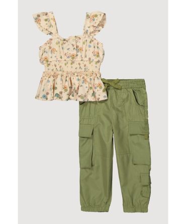 Toddler Girls Floral Print Smocked Top and Joggers
