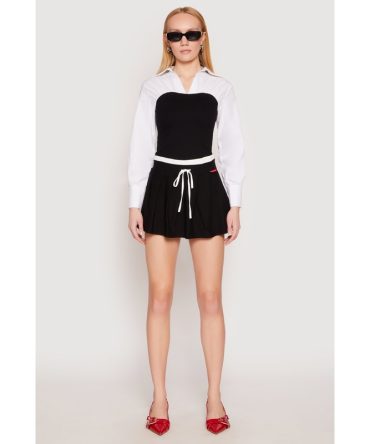 Two Tone Long Sleeve Corset Top